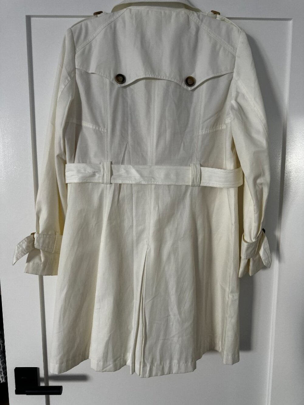 Nordstrom- Gallery Cream Ivory Belted Trench Coat Size Large - Picture 2 of 5